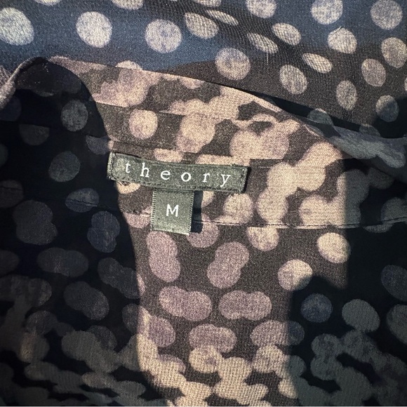 Theory Silk Primo Blurred Tie-neck Black,Grey and beige Patterned Blouse M - Picture 11 of 13